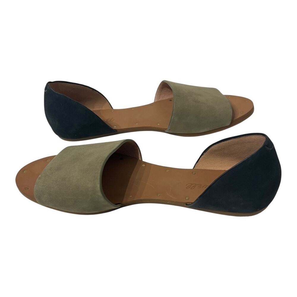 Madewell Thea Olive Green & Navy Flat Leather Sandals Size 7 - Picture 4 of 10